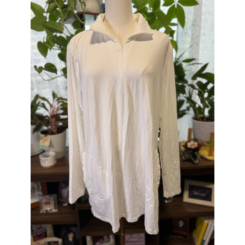 Women's Lands' End White Quarter-Zip Long Sleeve Tee Plus Size 18
